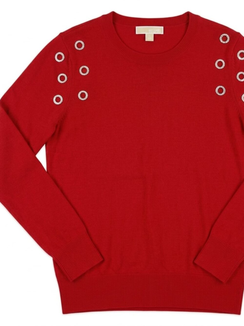 XL Michael Kors Red Rhinestone Grommet Eyelet Long Sleeve Sweater